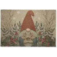 MuchoWow Deurmat 60x40 cm - Droogloopmat Kerstgnome - Konijntjes - Kleurrijk - Mat voor binnen - Schoonloopmat - Deurmatten met print - Inloopmat