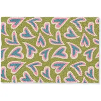 MuchoWow Deurmat 90x60 cm - Droogloopmat Groen - Retro - Hartjes - Patroon - Mat voor binnen - Schoonloopmat - Deurmatten met print - Inloopmat