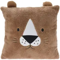 Excellent houseware Dieren sierkussen - leeuw - kinderkamer - bruin - 43 cm - polyester - cadeau - met oren