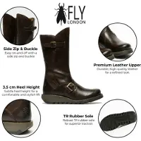 Fly london Dames Bruine MES 2 Wedge Heel Buckle Mid-Calf Leren Zip Platform Laarzen