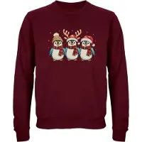 B&C Kerst Pinguïns trui - kersttrui - foute kersttrui - Unisex - Kerst - Christmas - Feestdagen - Grappige trui - Kerstman - Foute kerst - Donkerrood - Maat XL