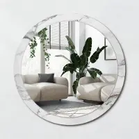Wallfluent Bedrukte Ronde Spiegel - Ronde Spiegel Met Print Wit Marmer - 100 cm / 86 cm - Wit - Wit Ronde Wandspiegel Met Print - Woonkamerspiegel - Inloopkastspiegel - Hal - Ophangsysteem