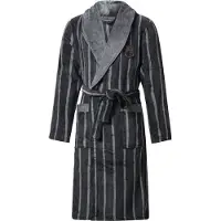 Gentlemen - heren badjas - coral fleece - black/grey stripe - S/M