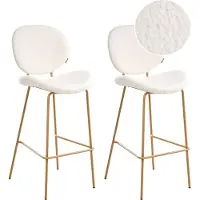 Beliani LUANA - Barstoel set van 2 - Wit/Lichtbruin - Bouclé