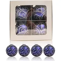 Springos Kerstballen Glas | 4 Stuks | Glas | Donkerblauw | Zilver | Ø 75 mm