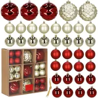 Springos Kerstballen | 37 Stuks | 7/13 cm | Rood | Goud | Parelmoer