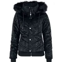 E.M.P. Merchandising Handelsgesellschaft Winterjas - gemusterte Samt Winterjacke mit Kunstfellkapuze - S tot XXL - voor Vrouwen - zwart - Maat S