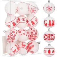 Springos Kerstballen | 12 Stuks | 7 cm | Rood | Wit