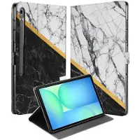 B2Ctelecom Samsung Galaxy Tab S10 FE Plus Tablet Hoesje Marble White Black met Standaard