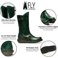 Fly london Dames Groene MES 2 Wedge Heel Buckle Mid-Calf Leren Zip Platform Laarzen