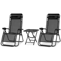 SereneLife Ligstoel set van 2 – Verstelbare Buitenkamerstoel met Afneembaar Bekerhouderblad en Zijtafel en 2 Bekerhouders – Inklapbare Relaxstoel met Verwijderbare Kussens