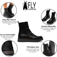 Fly london Dames Zwarte RENO053FLY Leren Enkellaarsjes met Rits en Platform Comfort