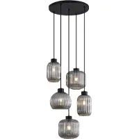 QAZQA Design hanglamp zwart met smoke glas 5-lichts - Ana