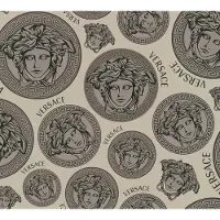Versace "MEDUSA HOOFD" SATIJN GLANZEND BEHANG | Design - beige grijs - Versace 5