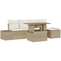 vidaXL Tuinbank Set 6 st Beige poly rattan