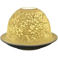 Clayre & Eef Waxinelichthouder Ø 12x8 cm Wit Porselein Bloemen Wit
