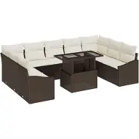 vidaXL Bankstel 10 st Bruin en Crème poly rattan