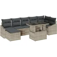 vidaXL Tuinbank Set 8 st Lichtgrijs poly rattan