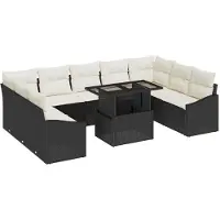 vidaXL Bankstel 10 st Zwart en Crème poly rattan