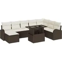 vidaXL Tuinbank Set 9 st Bruin en Crème poly rattan