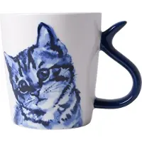 Heinen Delfts Blauw Mok Kattenstaart Vriendelijk Blauw / Wit D 8,5 H 9,5 Cm