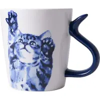 Heinen Delfts Blauw Mok Kattenstaart Ontdekken Blauw / Wit D 8,5 H 9,5 Cm