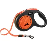 Flexi voor hond rollijn voor new neon tape zwart / neon oranje M 5 mtr tot 25 kg