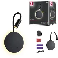 Paulmann Wandlamp Miora, dimbaar, zwart, Woon-/ Eetkamer, metaal, Modern, wandlamp
