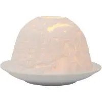 Clayre & Eef Waxinelichthouder Ø 12x8 cm Wit Porselein Huizen
