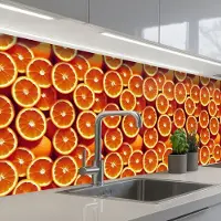 KitchenYeah Keuken achterwand 300x80 cm - Spatscherm zelfklevend Sinaasappels - Oranje - Gesneden - Muurbeschermer - Spatwand fornuis