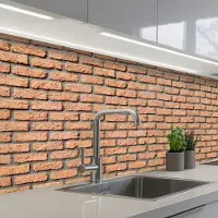 KitchenYeah Keuken achterwand 300x80 cm - Spatscherm zelfklevend Bakstenen - Rechthoekig - Rood - Muur - Muurbeschermer - Spatwand fornuis