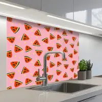 KitchenYeah Keuken achterwand 100x80 cm - Spatscherm zelfklevend Roze - Watermeloen - Geel - Stippen - Muurbeschermer - Spatwand fornuis