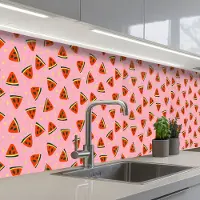 KitchenYeah Keuken achterwand 300x60 cm - Spatscherm zelfklevend Roze - Watermeloen - Geel - Stippen - Muurbeschermer - Spatwand fornuis