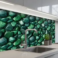 KitchenYeah Keuken achterwand 100x60 cm - Spatscherm zelfklevend Groen - Glanzende - Kiezels - Muurbeschermer - Spatwand fornuis
