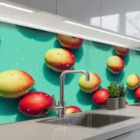 KitchenYeah Keuken achterwand 150x60 cm - Spatscherm zelfklevend Appels - Water - Turquoise - Muurbeschermer - Spatwand fornuis