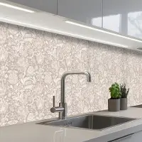 KitchenYeah Keuken achterwand 400x80 cm - Spatscherm zelfklevend Bloemenprint - Grijs - Crème - Muurbeschermer - Spatwand fornuis