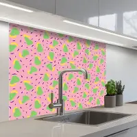 KitchenYeah Keuken achterwand 100x80 cm - Spatscherm zelfklevend Roze - Streepjes - Groen - Peer - Muurbeschermer - Spatwand fornuis
