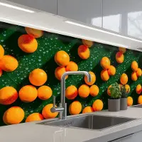 KitchenYeah Keuken achterwand 250x80 cm - Spatscherm zelfklevend Mandarijn - Oranje - Druppels - Groen - Muurbeschermer - Spatwand fornuis