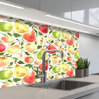 KitchenYeah Keuken achterwand 80x60 cm - Spatscherm zelfklevend Patroon - Appels - Peren - Muurbeschermer - Spatwand fornuis