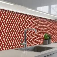 KitchenYeah Keuken achterwand 250x60 cm - Spatscherm zelfklevend Rood - Beige - Patroon - Lijnen - Muurbeschermer - Spatwand fornuis