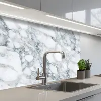 KitchenYeah Keuken achterwand 80x60 cm - Spatscherm zelfklevend Mozaïek - Marmer print - Wit - Onregelmatig - Muurbeschermer - Spatwand fornuis