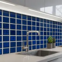 KitchenYeah Keuken achterwand 250x80 cm - Spatscherm zelfklevend Mozaïek - Tegels- Glanzend - Blauw - Muurbeschermer - Spatwand fornuis