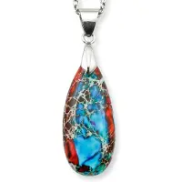 Marama - ketting edelsteen Jaspis Roze-Blauw - stainless steel met zilver plating - cadeau dames - druppelvormige hanger - bescherming - daadkracht - aardend