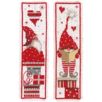 Vervaco - Bladwijzer kit - Kerst - Kerstkabouters met cadeaus set v 2 - PN-0165984 - Borduren - Borduurpakket - Borduurpakket volwassenen - Borduurpakket kind
