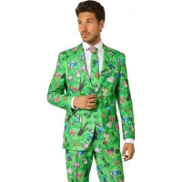 Opposuits Minecraft Heren Pak - Mannen Kostuum - Blazer, Broek en Stropdas - Game Outfit - Verkleedkleding - Groen - Maat EU60