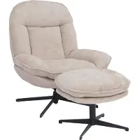 Mendler Relaxfauteuil met voetenbank -P32, tv-fauteuil Nosag-vering, draaibaar Metaal Stof/textiel Chenille (370 g/m²) ~ crème