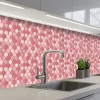 KitchenYeah Keuken achterwand 500x60 cm - Spatscherm zelfklevend Tegel - Patroon - Roze - Goud - Muurbeschermer - Spatwand fornuis