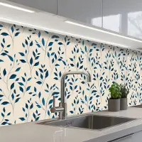 KitchenYeah Keuken achterwand 300x80 cm - Spatscherm zelfklevend Patroon - Blauw- Beige - Muurbeschermer - Spatwand fornuis