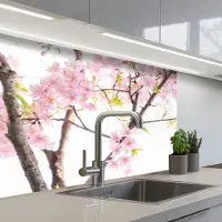 KitchenYeah Keuken achterwand 80x60 cm - Spatscherm zelfklevend Kersenbloesem - Roze - Bloemen - Sakura - Natuur - Muurbeschermer - Spatwand fornuis