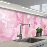 KitchenYeah Keuken achterwand 400x80 cm - Spatscherm zelfklevend Bloemenpracht - Bloemen - Roze - Pioenroos - Muurbeschermer - Spatwand fornuis
